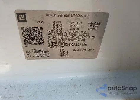 2019 Chevrolet Silverado 2500Hd Wt from USA, damaged, VIN 1GC1CREG3KF257336